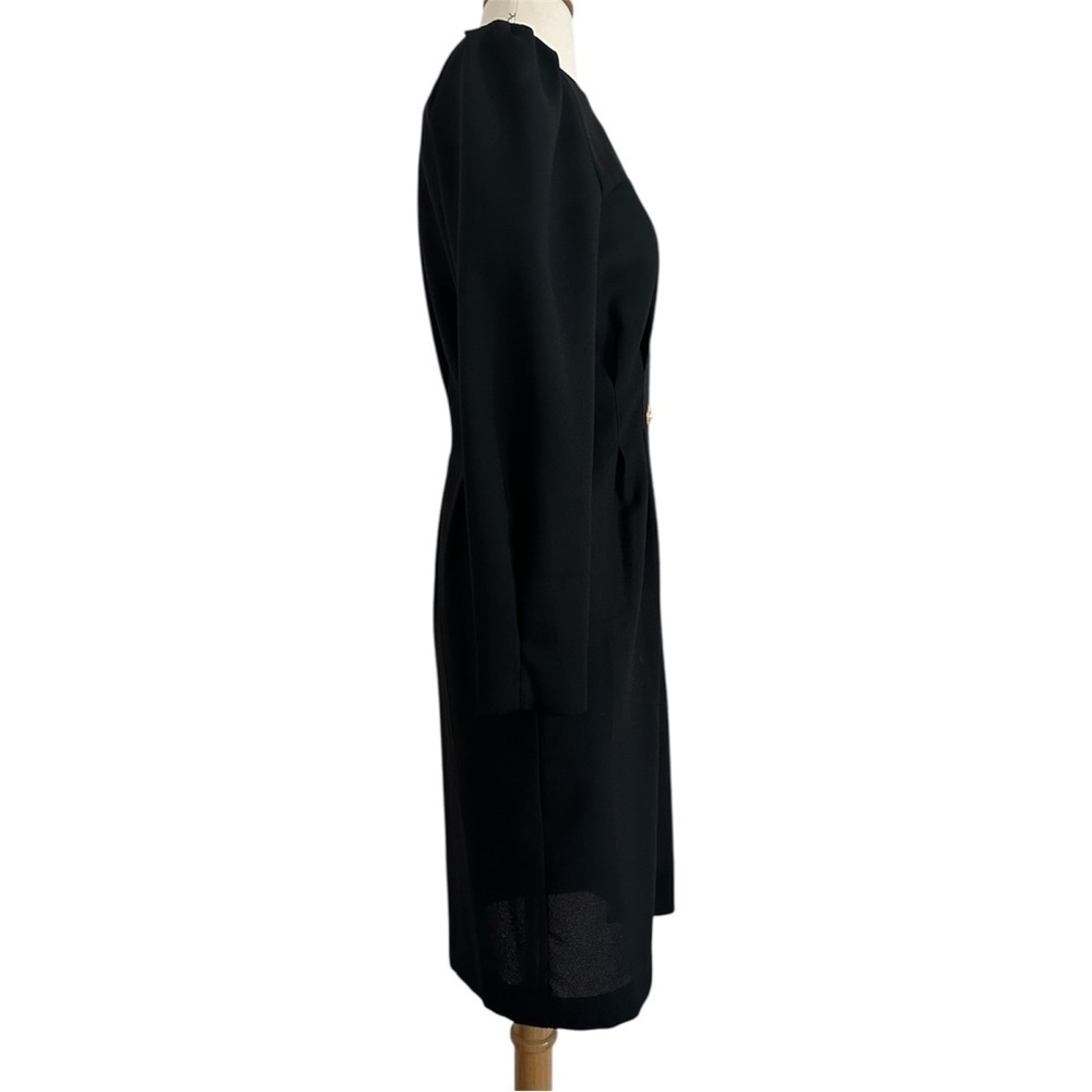 Vintage 80s 90s Karin Stevens Dress Pearl Button Black Sheer Midi Rockabilly Sm - Picture 2 of 15